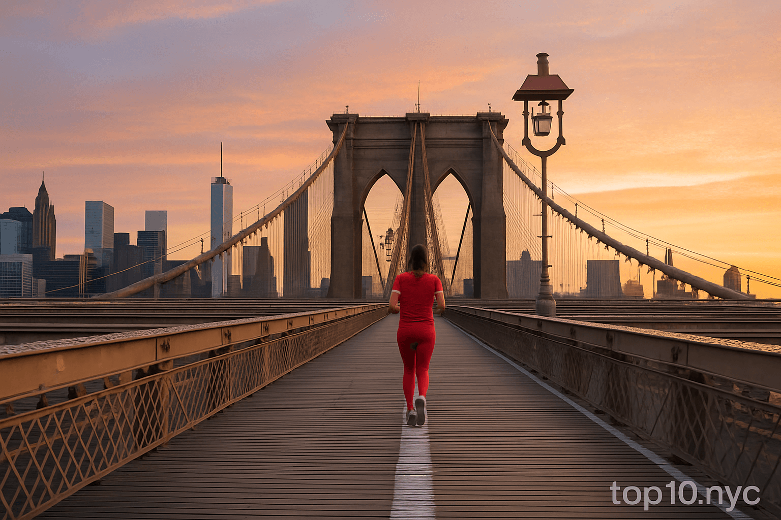 Sunrise Run Across the Brooklyn Bridge